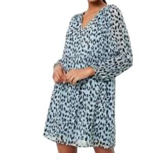 Loft Leopard Print V-Neck Swing Dress Blue Black Animal Print Relaxed Fit L